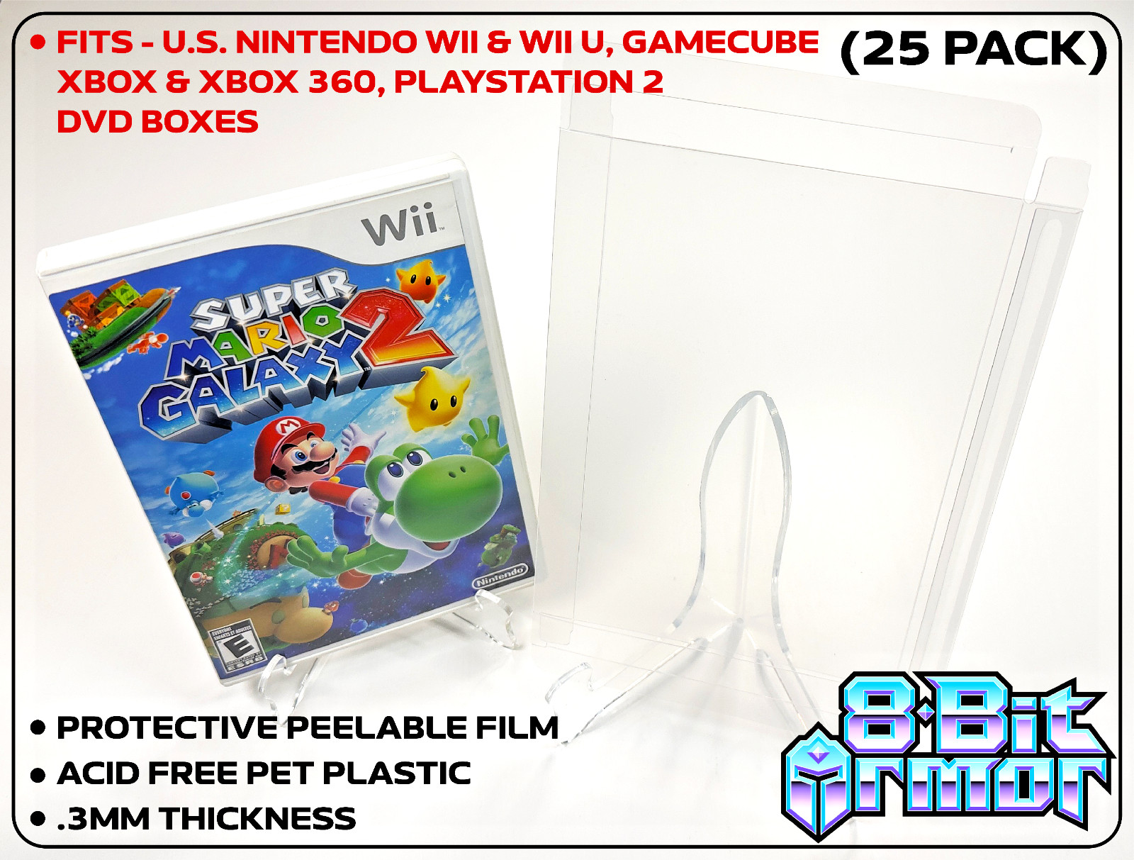 25 Box Protectors for DVD, Wii & Wii U, Xbox & 360, PS2, Gamecube Clear Case
