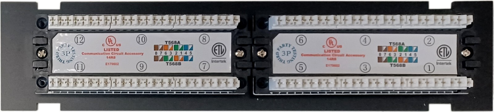 Patch Panel RJ45 8P8C 12-Port C5e B89 Bracket Vertical Wall Mount UL E179602