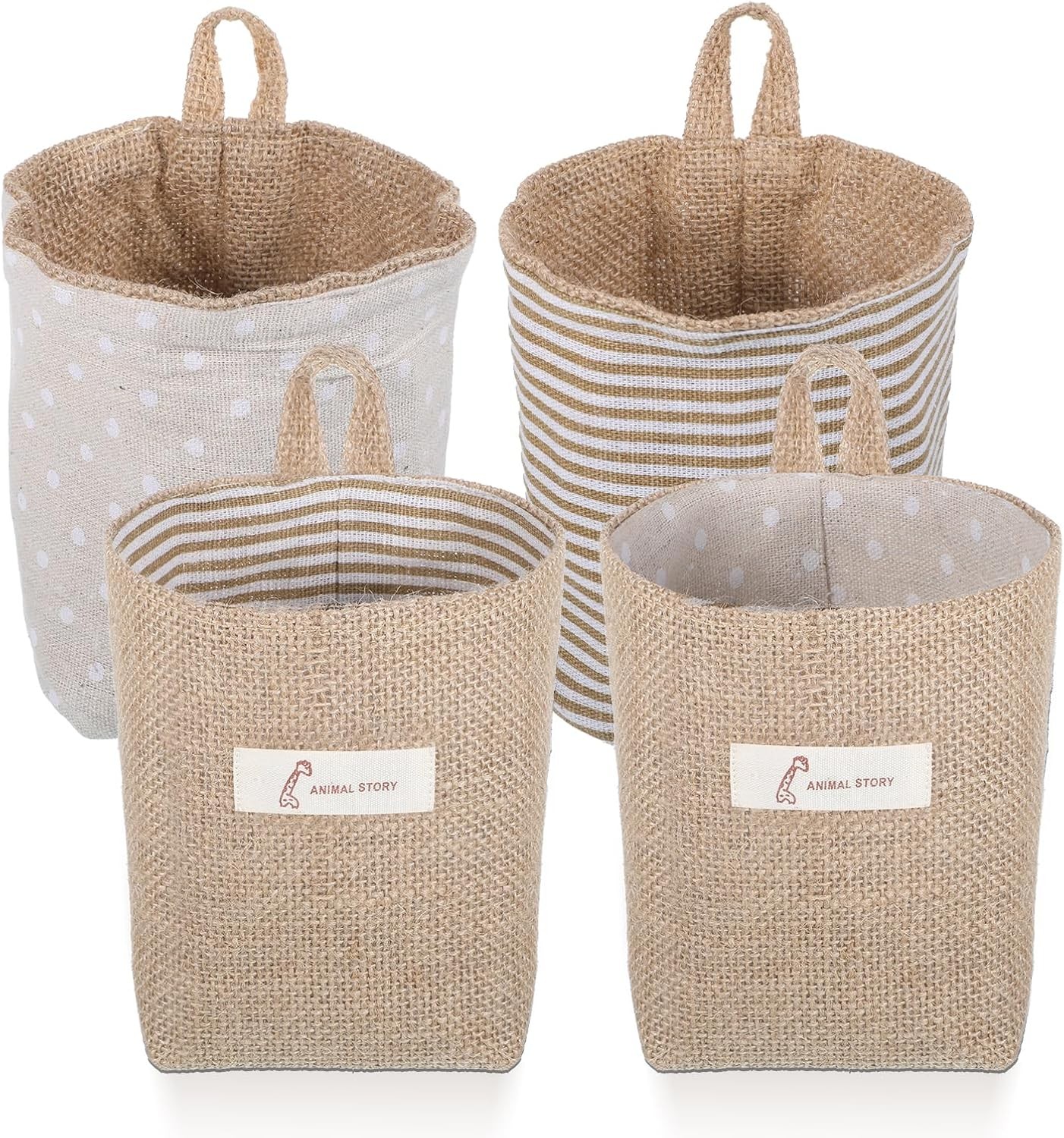 2 Pack Hanging Basket for Door, Small Jute Wall Storage, Hanging Storage Bags