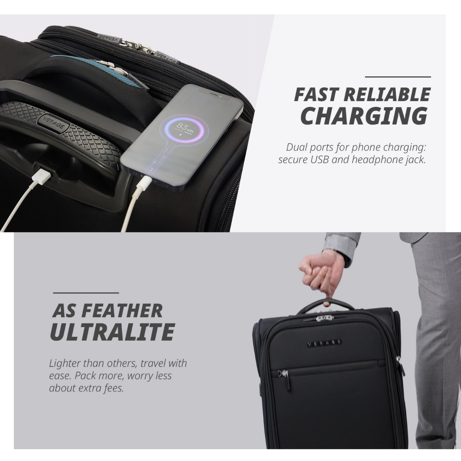 Verage 16 In Rolling Underseat Luggage with Wheels, Softside Expanable Suitcase