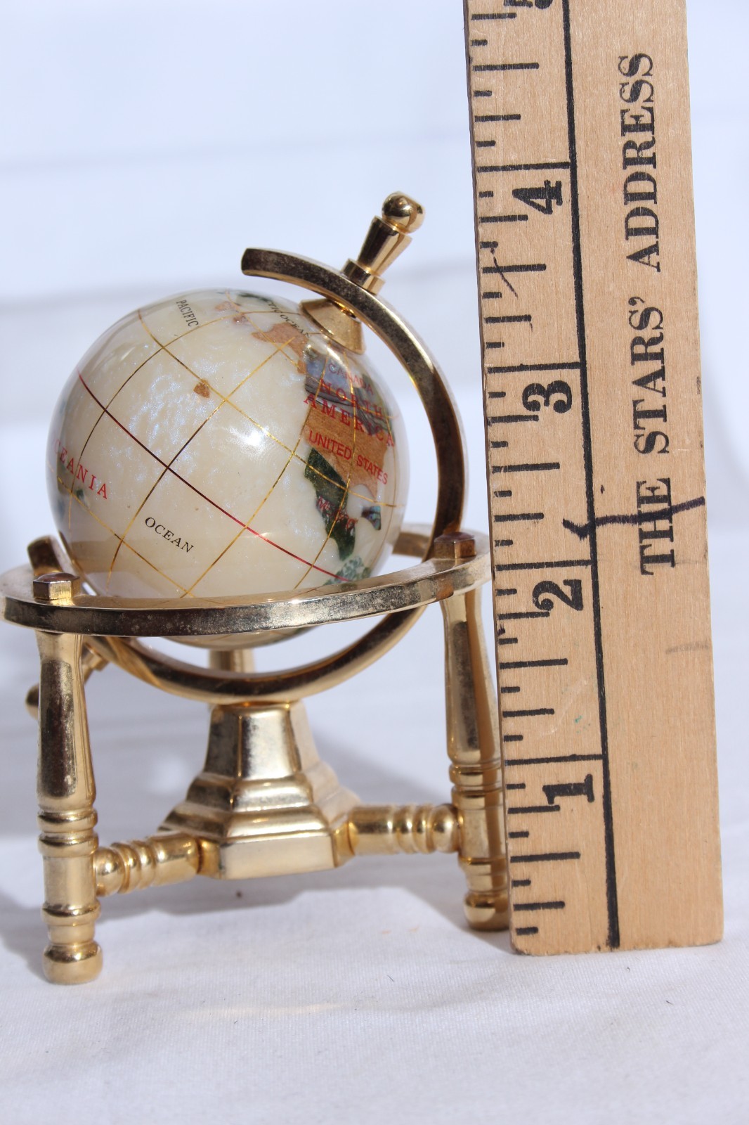 Gemstone Desktop Globe Brass Stand 4” Tall