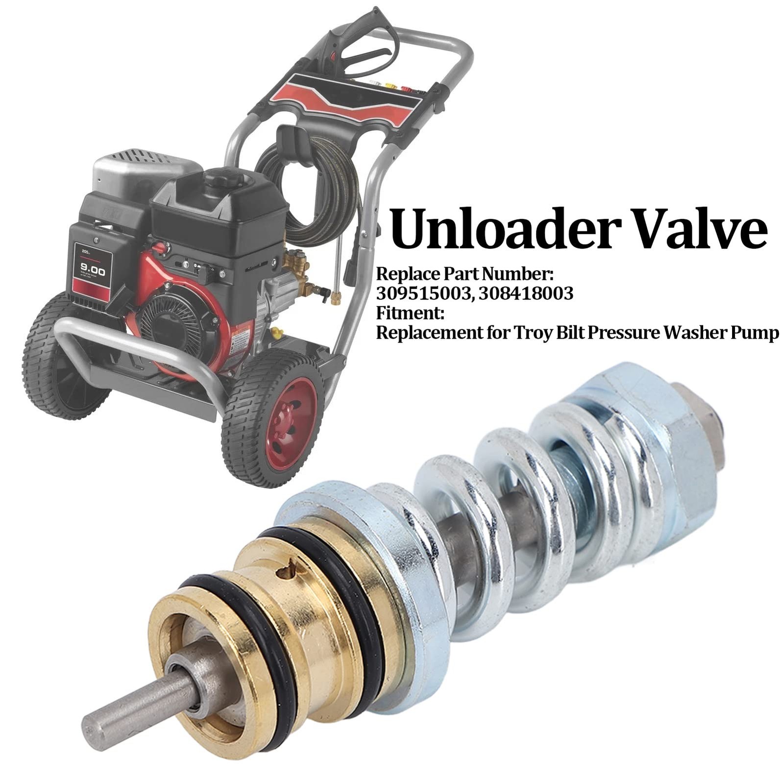 High Strength Unloader Valve Assembly 309515003 for Troy Bilt Pressure Washer