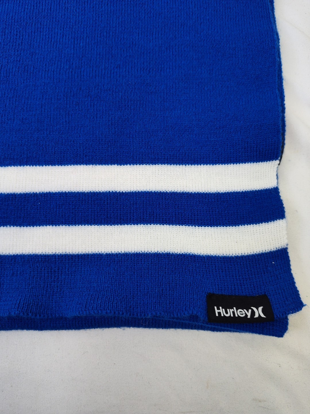 Hurley Men’s Long Scarf Blue And White Knit Winter Warm Soft Logo Streetwear 58"