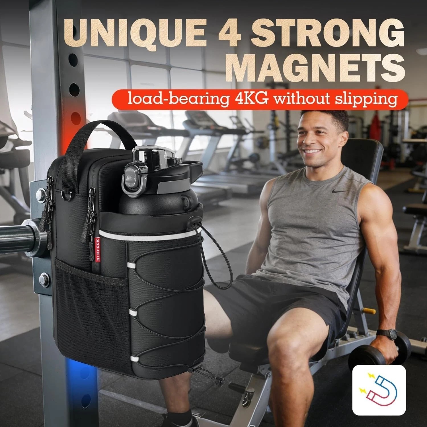 Magnetic Gym Bag, Super Strong Magnetic Gym Water Bottle Bag with 4KG Weight ...