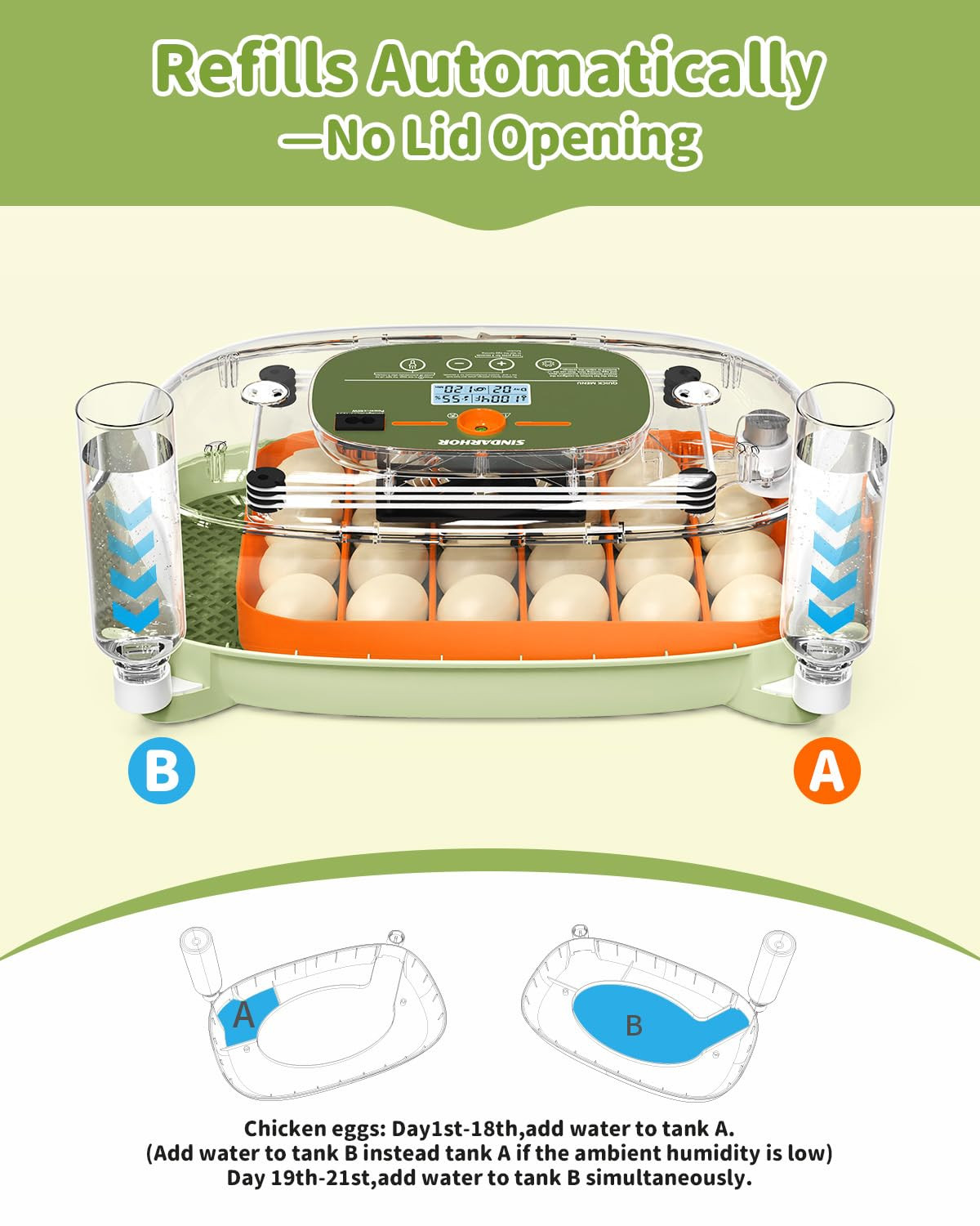 Egg Incubator for 24 Chicken Eggs with Automatic Turner, Digital Temperature Con