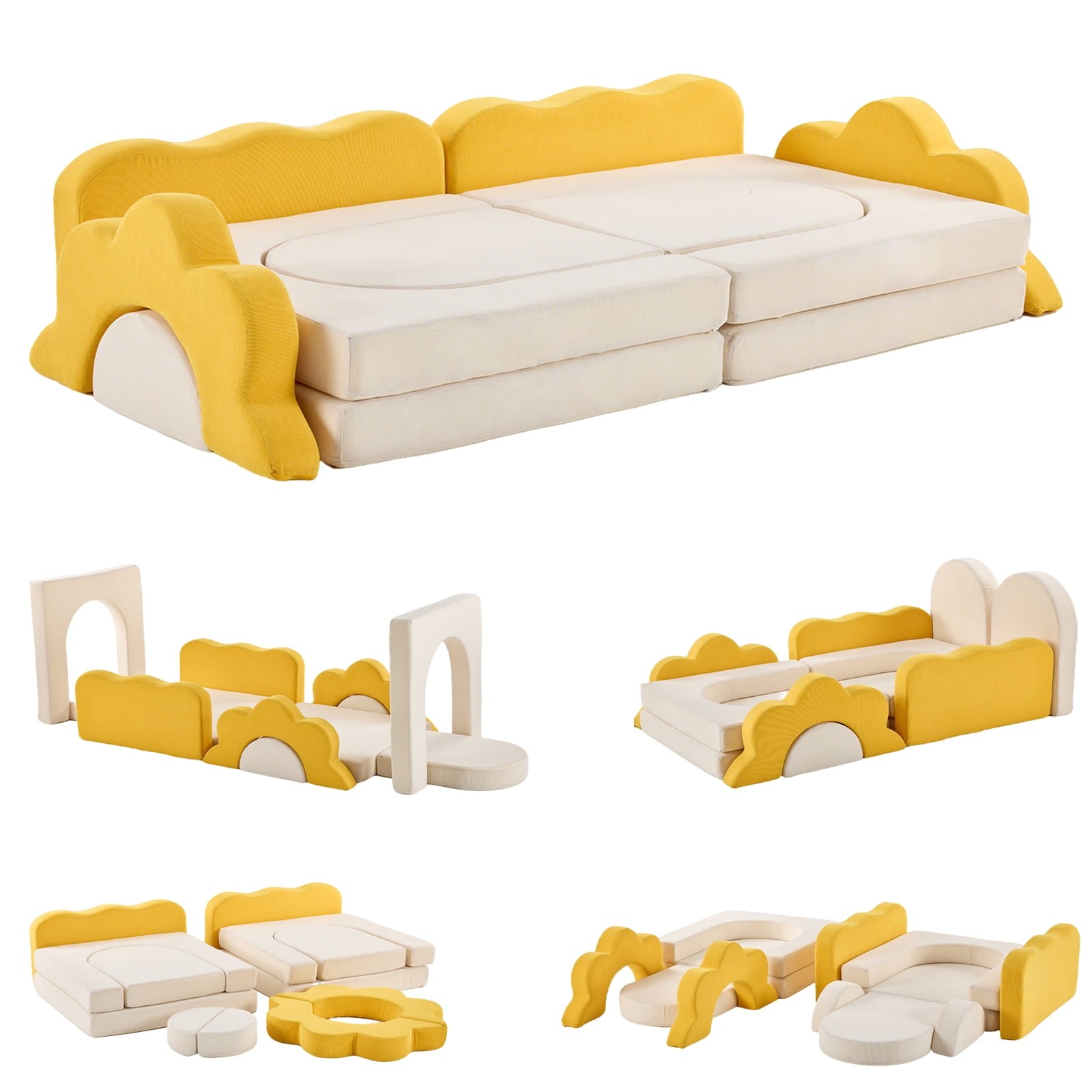 Corduroy Kids Toddler Modular Sofa Set, Convertible Play Couch Free Combination