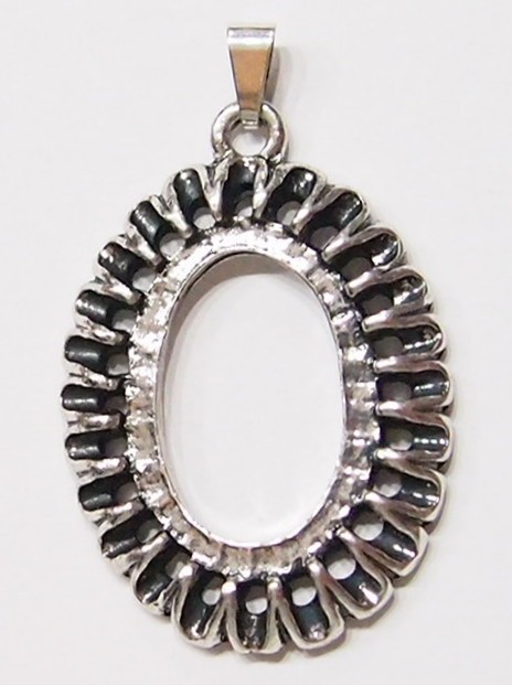 6 of 25x18mm Antique Silver Victorian Thick Loops Oval Pendant Settings 43x27mm