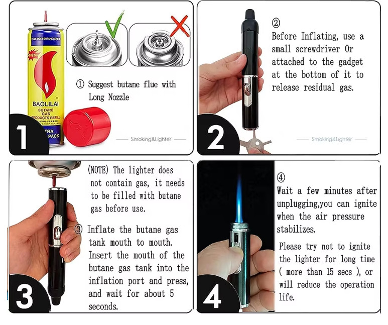 All-in-1 Pipe Windproof Click Butane Refillable Torch Lighter Click-N-Hit Black