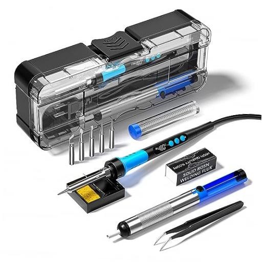 Soldering Iron Kit, 90W 110V LCD digital soldering gun，12-in-1 Sky Blue