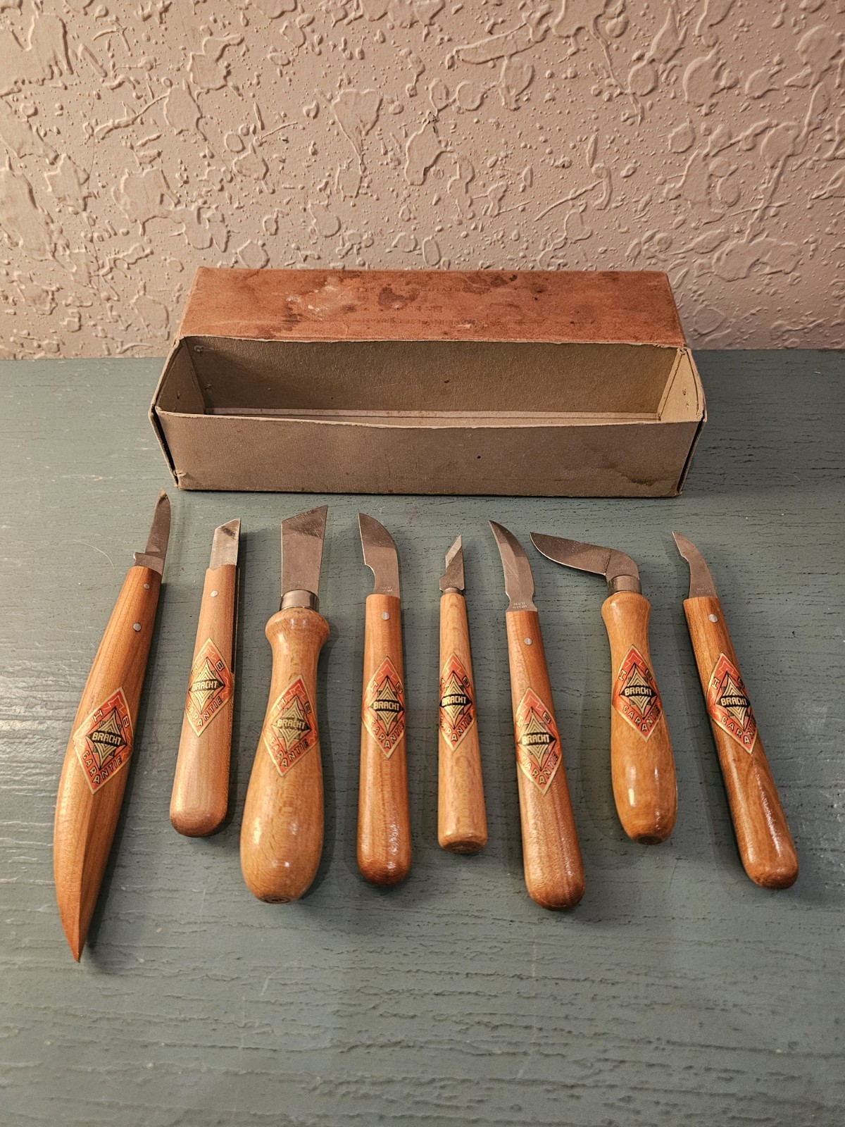 Vintage Set Of (8) Bracht Wood Carving Tools In Original Box, Wood...