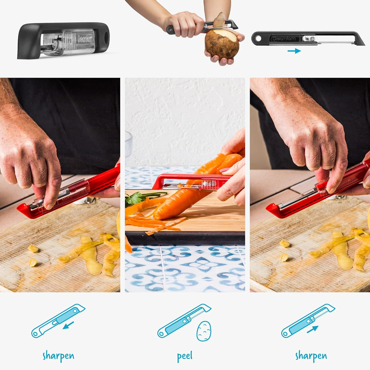 Sharple Self-Sharpening Vegetable & Vertical Speed-Peeler - Black