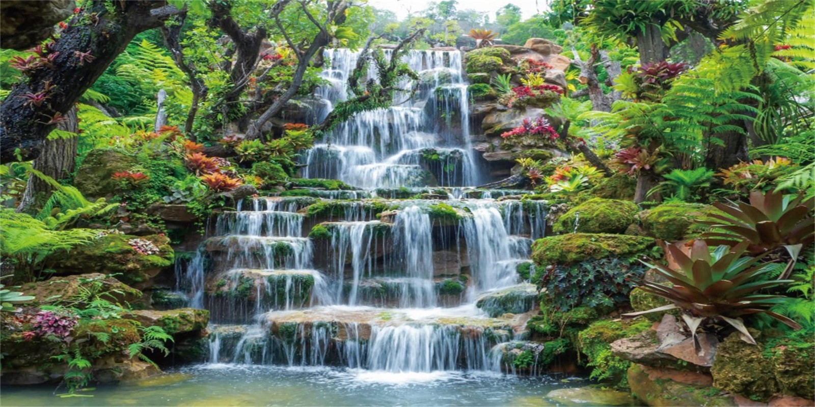 AWERT 48x24 inches Waterfall Aquarium Background Forest Park 48x24in/120x60cm