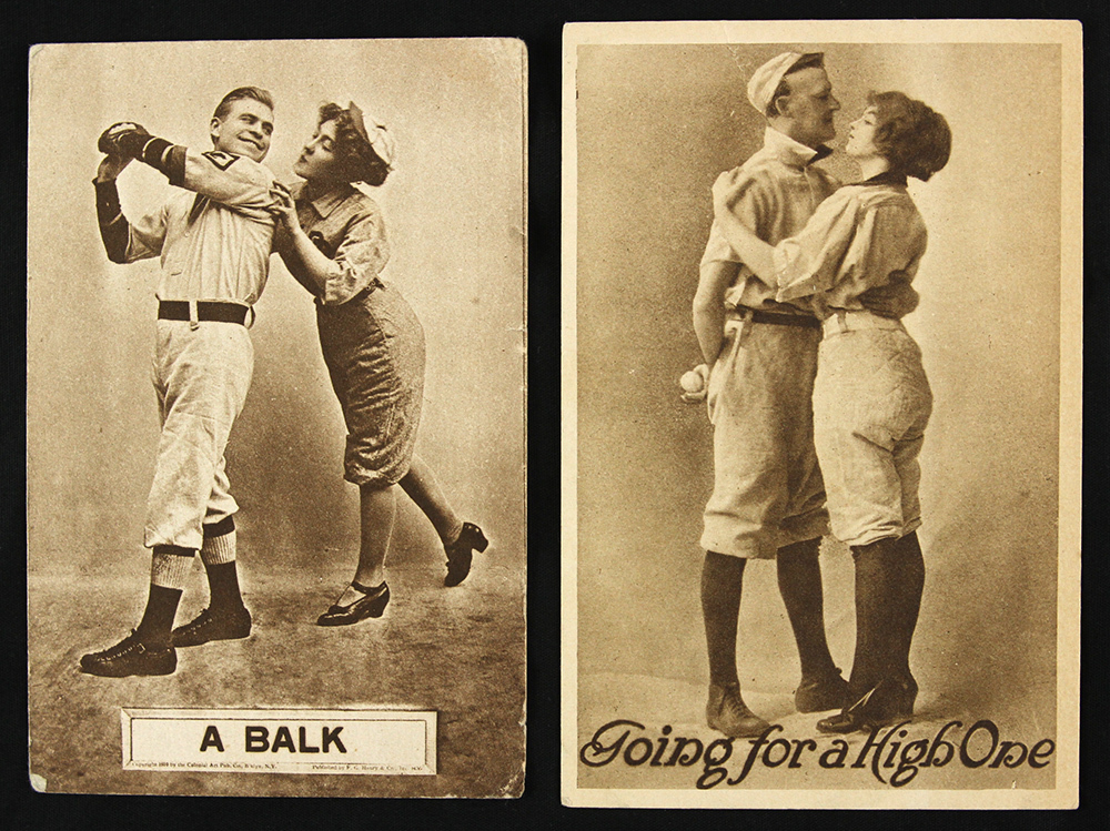 1912 Lot of (2) Baseball Postcards, "A Balk" & "Going for a High One" 3.5 x 5.5