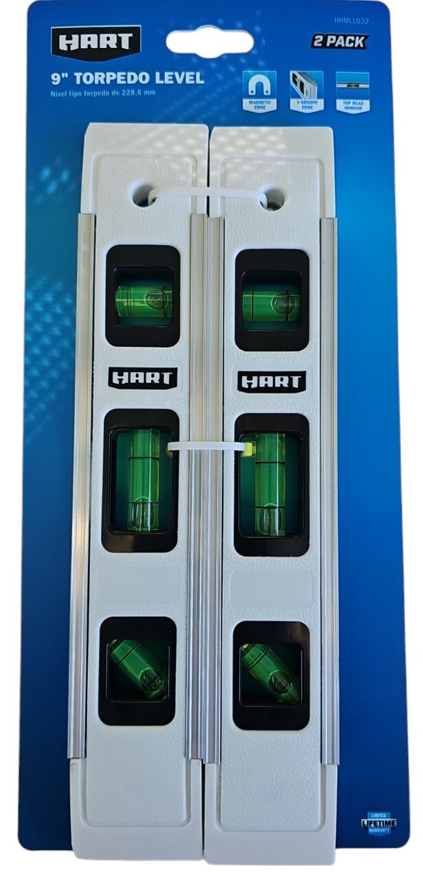 HART 2-Pack 9-inch Torpedo Level Magnetic Edge Top-Read Window Green New