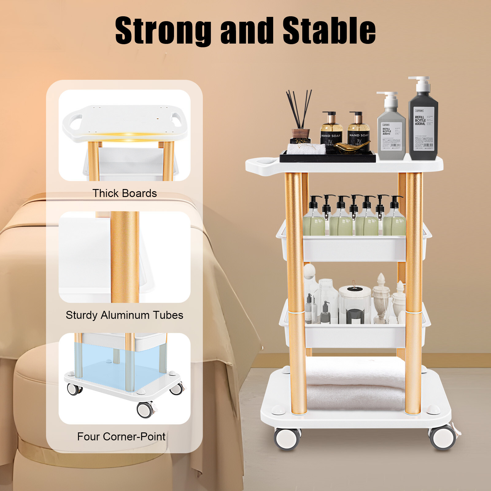 Instrument Rolling Cart For Cavitation Beauty Machine Salon SPA Trolley Stand US