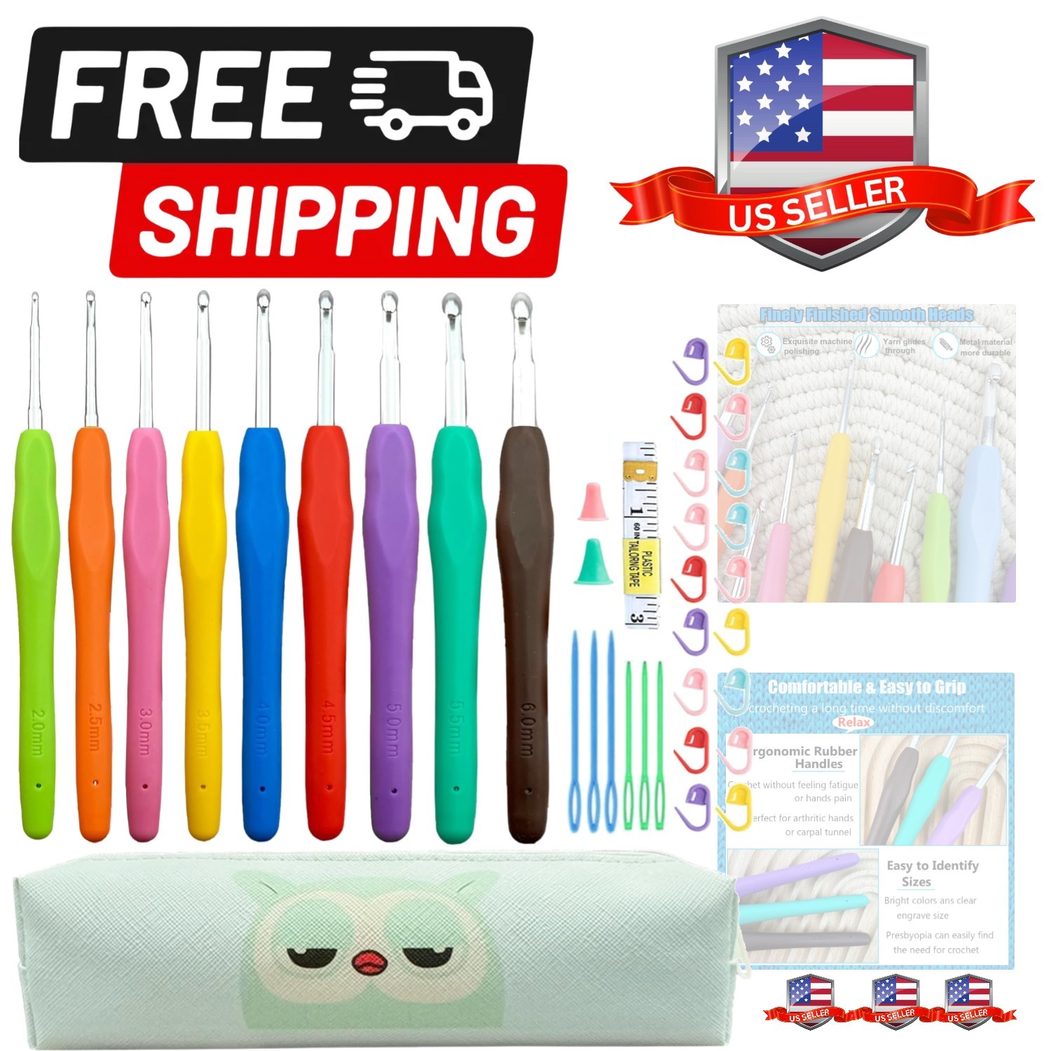 Crochet Hook 9 Sizes Crochet Hook Set,50pcs Yarn Crochet Kit for Beginners Er...