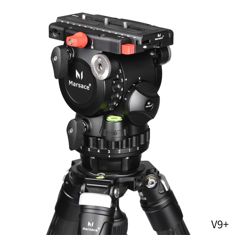 Marsace V9+ Fluid head Video head Tripod head with QR Plate for bird shooting