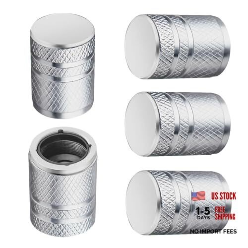 Tire Valve Stem Caps - (5 Pack) Metal Air Caps with Plastic No Pattern Silver