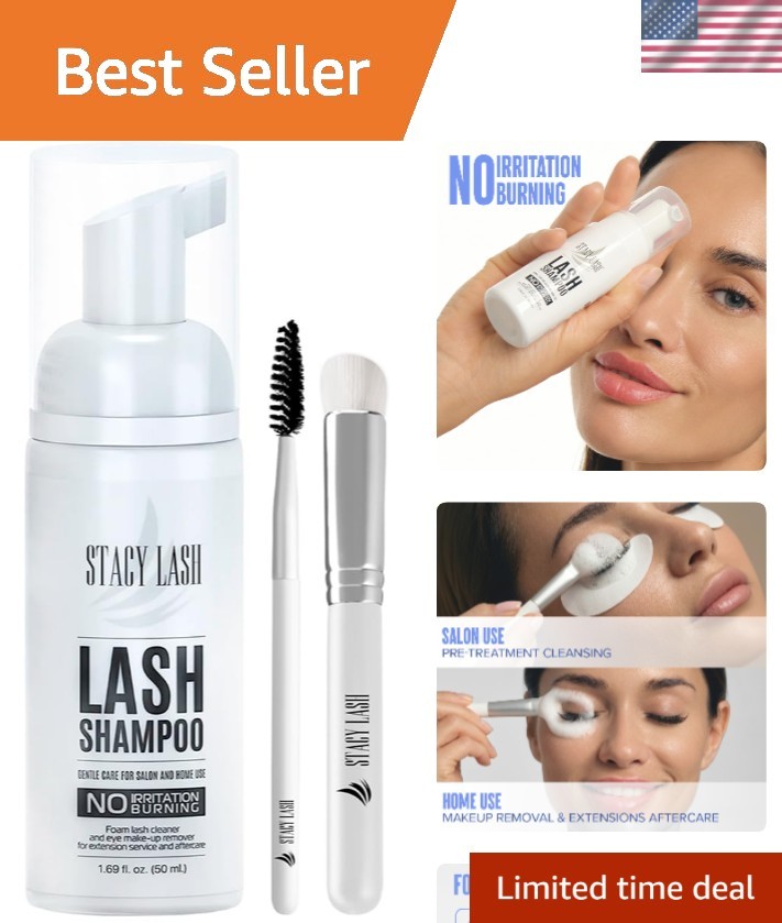 Eyelash Extension Shampoo + Brush 50ml - Makeup Remover for All Skin Types