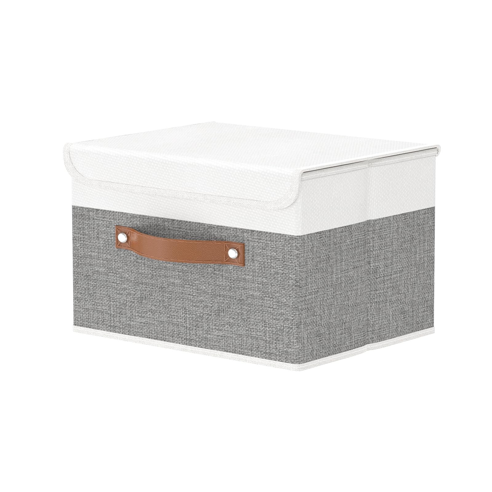 White/Grey 10.2x7.9x6.7 In Collapsible Storage Bins Lids Cotton Linen Baskets