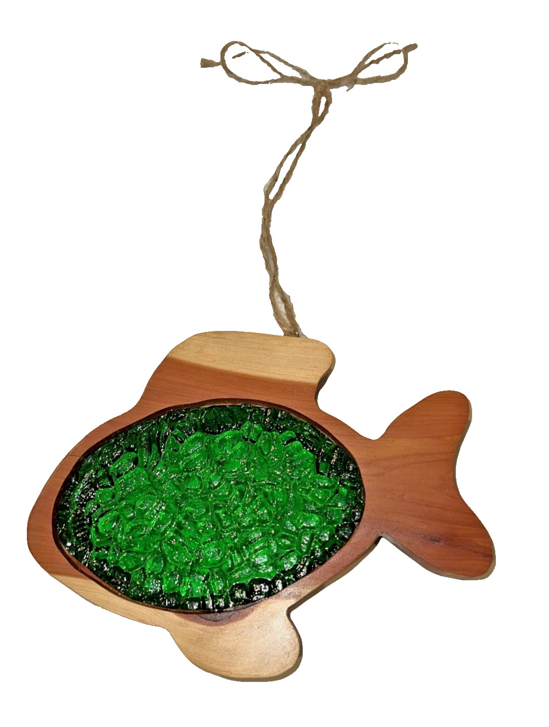 Wood Fish With Green Acrylic Body Sun Catcher 8-1/4" x 6-1/4"