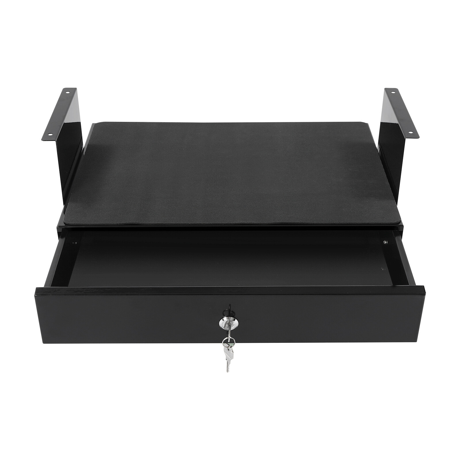 Under Desk Sliding Pull-Out Drawer With Computer Pad & Lock Black