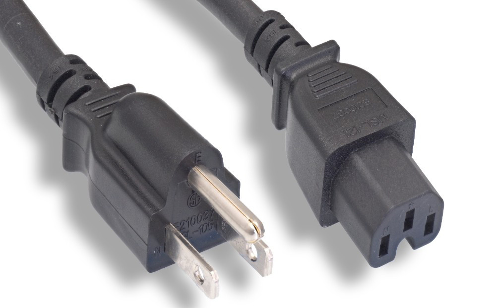RiteAV Heavy Duty Power Cord 14AWG 15A 125V, NEMA5-15P / C15 SJT Black, 15FT