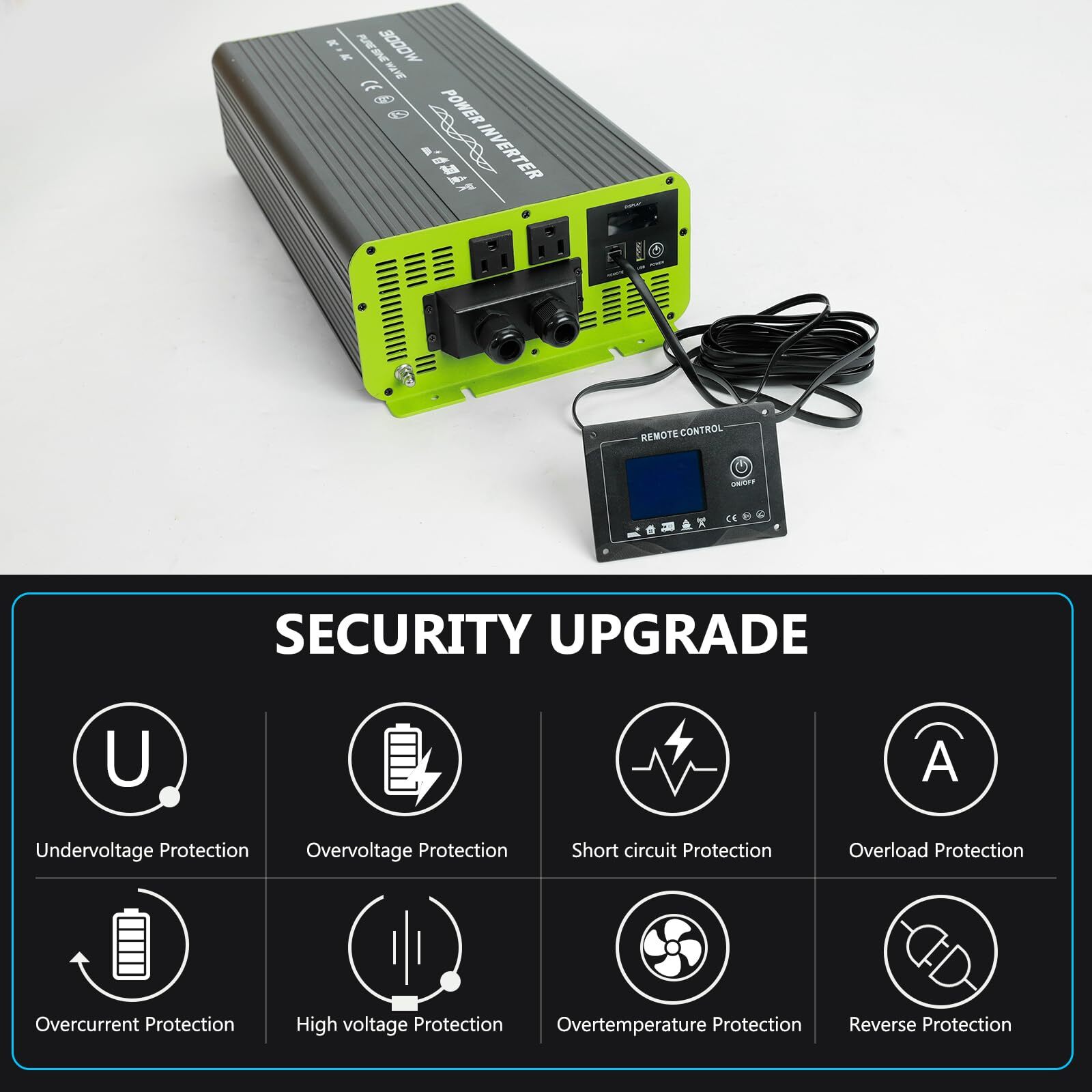 3000W Pure Sine Wave Inverter 12V DC to 120V AC Converter for RV Camper