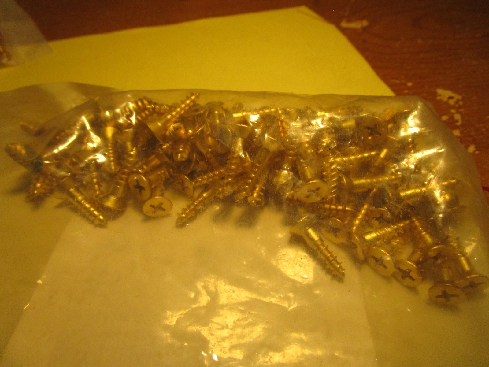 #8-15 x 3/4" Flat Head Phillips Sharp Pt Plain Finish Brass Wood Screw QTY 100