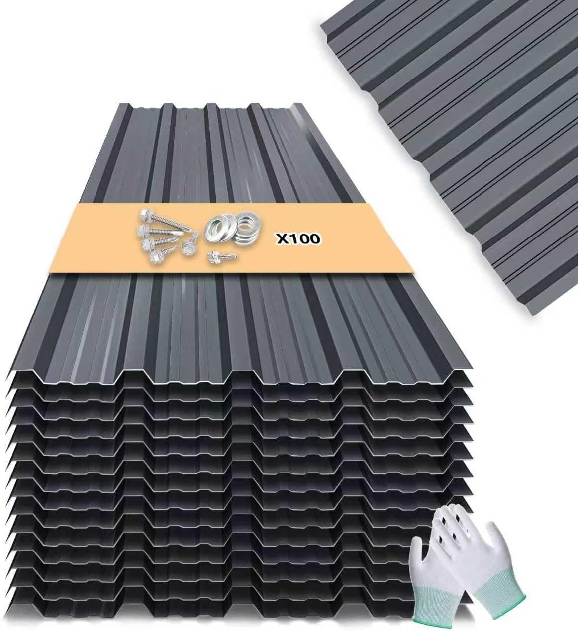 10pk Corrugated Metal Roof Panel Waterproof Grey 42.5x17.7in Easy