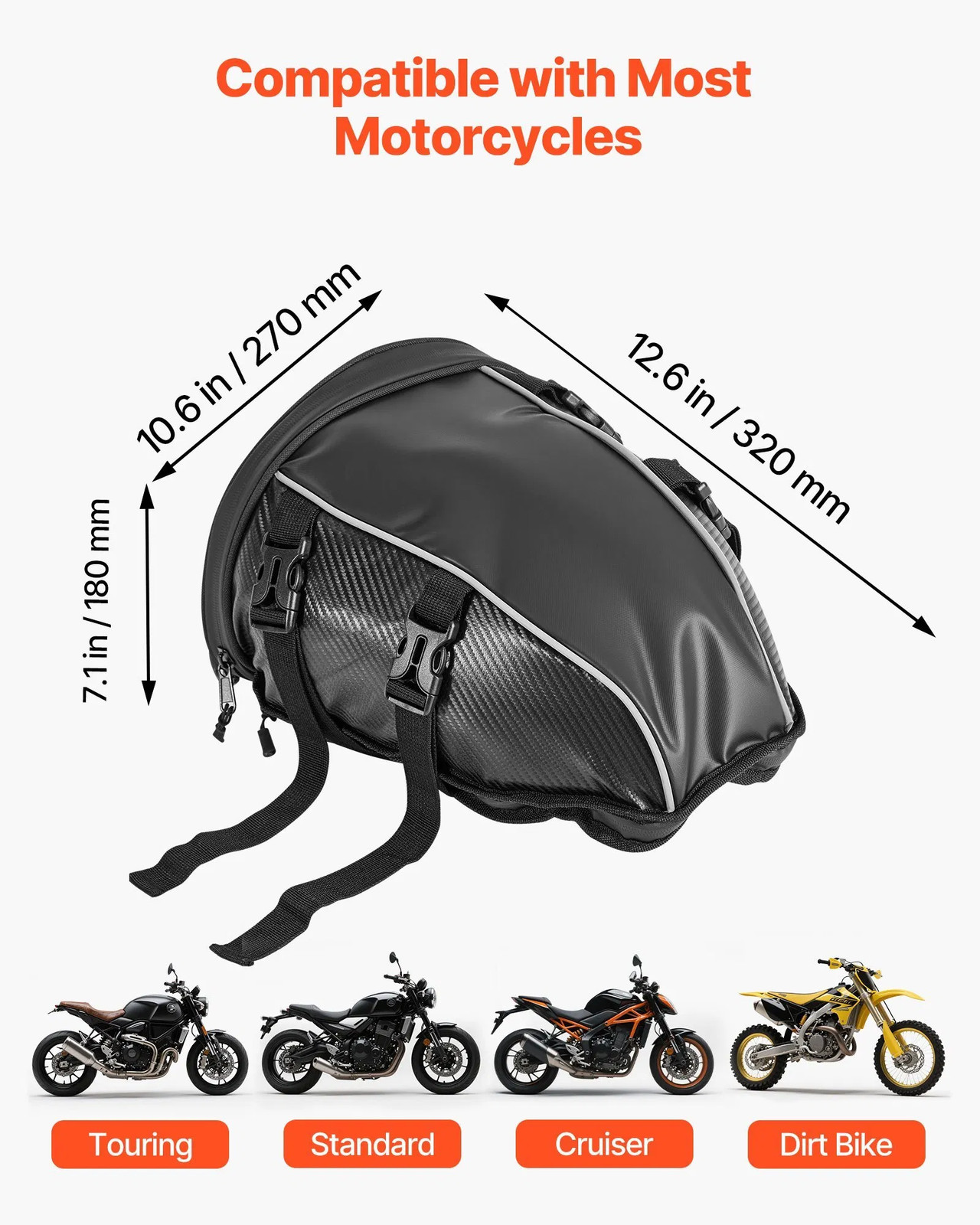 Motorcycle Tail Bag, 10 L Motorcycle Rear Seat Bag with Waterproof Rain Cover,