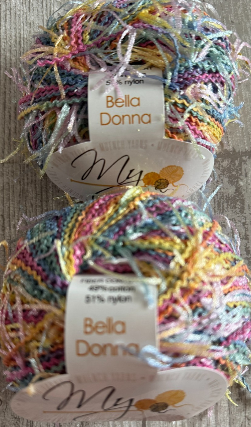Lot of 2 Muench Bella Donna Specialty Yarn Eyelash Pastel 5604 NEW 115 yds each.