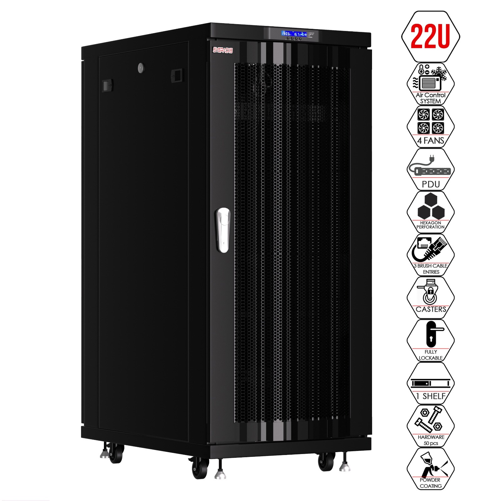 Sysracks 22U Server Rack Cabinet 39" Deep 19" Network Enclosure Mesh Door