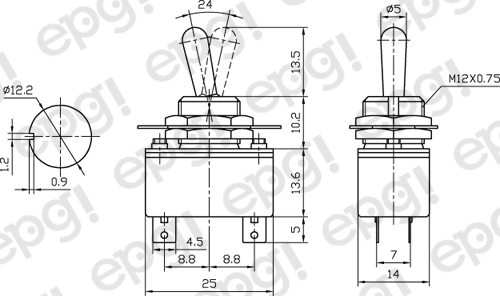 1 PC DPST (ON-ON) 4P STD TOGGLE SWITCH 4AMP@125V TRANS-RED FLIPCVR # DP9/66-5018