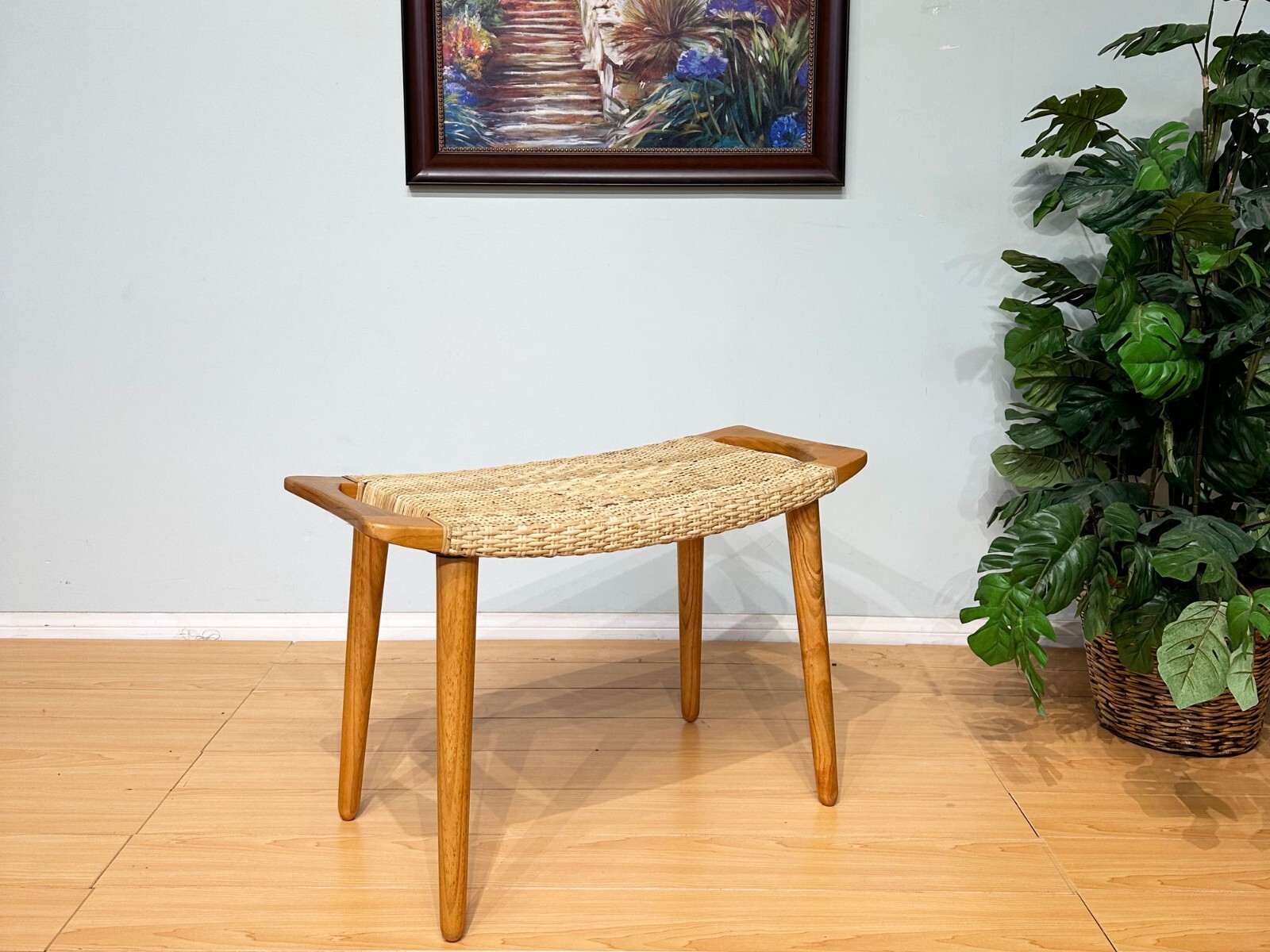 Hand Woven Rattan & Wooden Bench