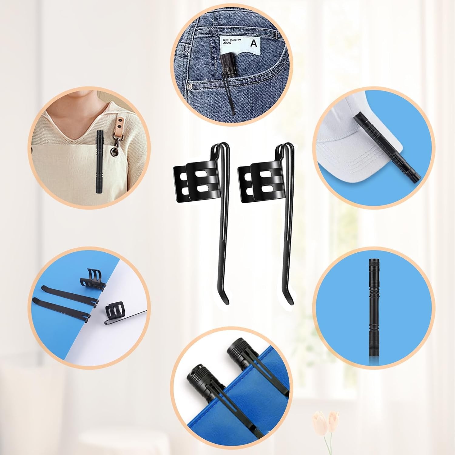 20 Pieces Replacement Flashlight Clip for Removable Accessories, Black