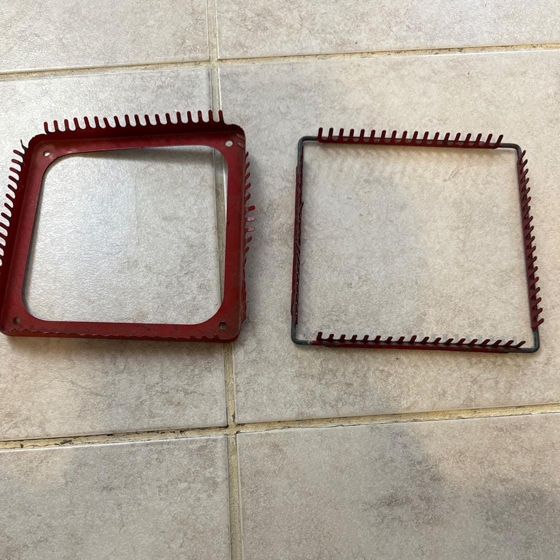 Vintage Weaving Loom Frames Lot of 2 Red Metal Crafting Supplies Square