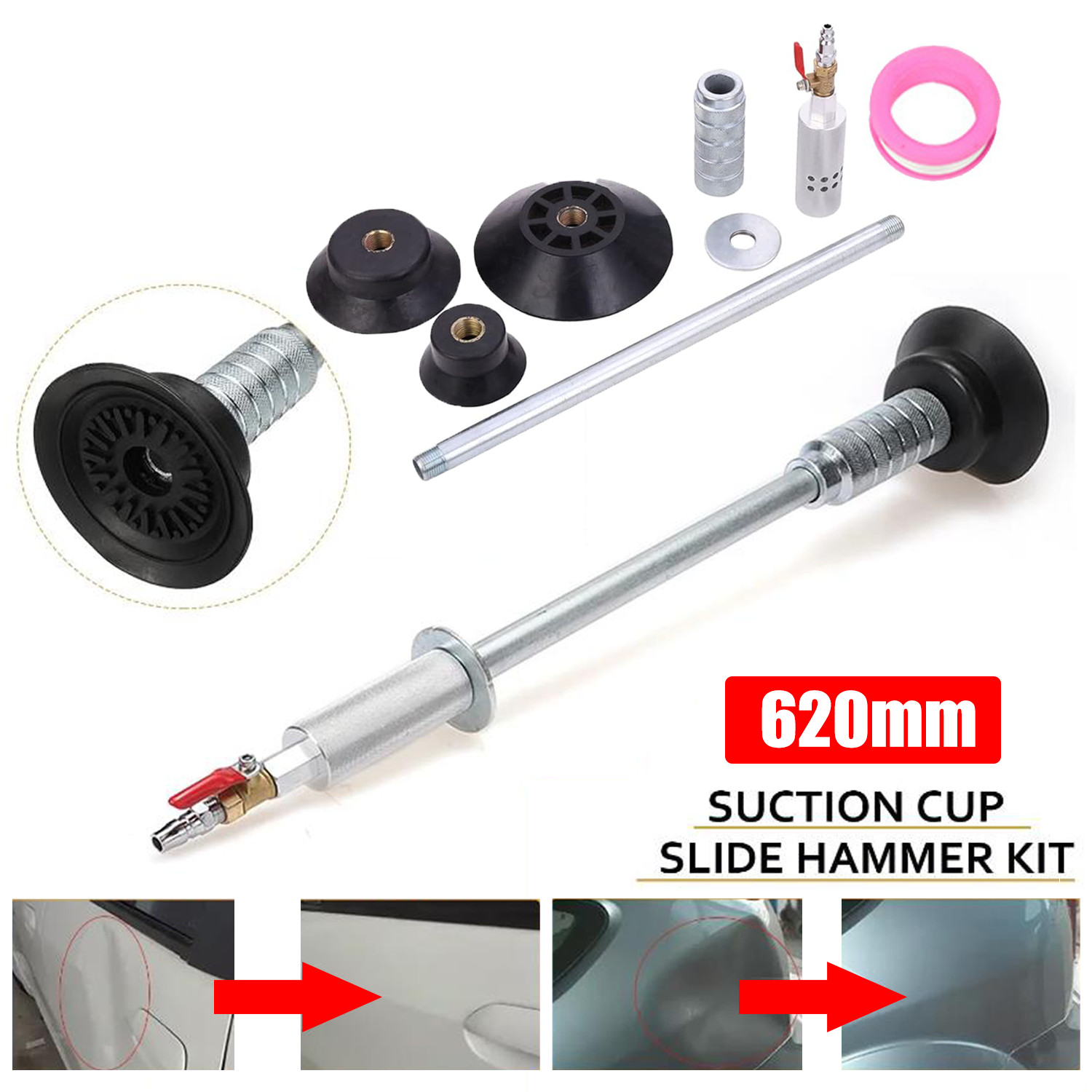 Air Pneumatic Dent Puller Car Auto Body Repair Suction Cup Slide Tool Hammer Kit