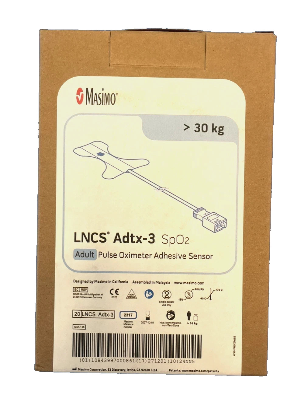 Masimo 2317 M-LNCS Adtx-3 Spo2 Adult Pulse Ox Adhesive Sensor, Box of 20