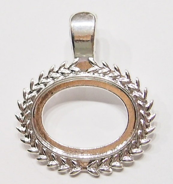 6 -25x18mm Shiny Silver Horizontal Wreath/ Enhancer Bail Pendant Setting 40x35mm