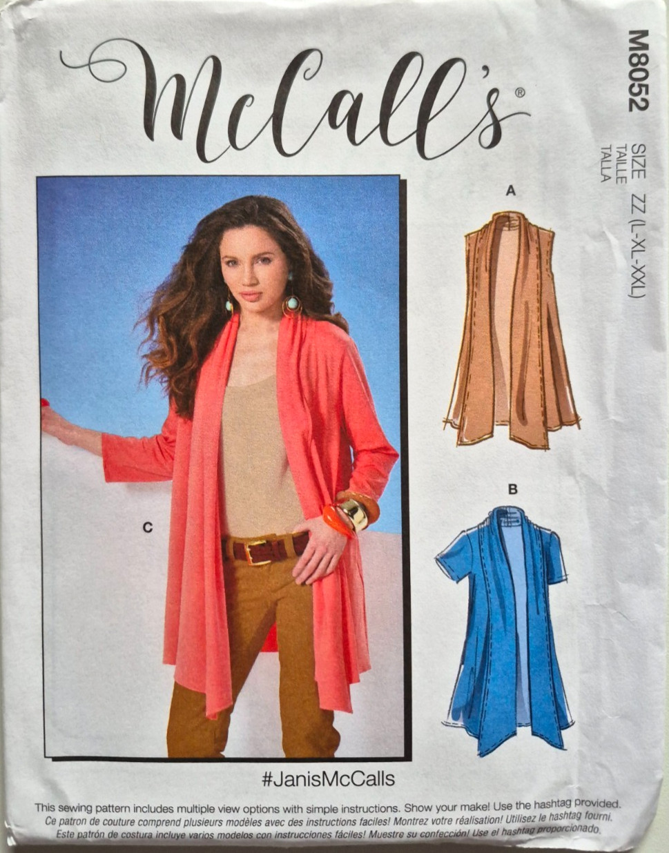 MCCALLS PATTERN 8052 CARDIGANS MISSES SIZES  LARGE XLARGE XXLARGE  NEW UNCUT FF