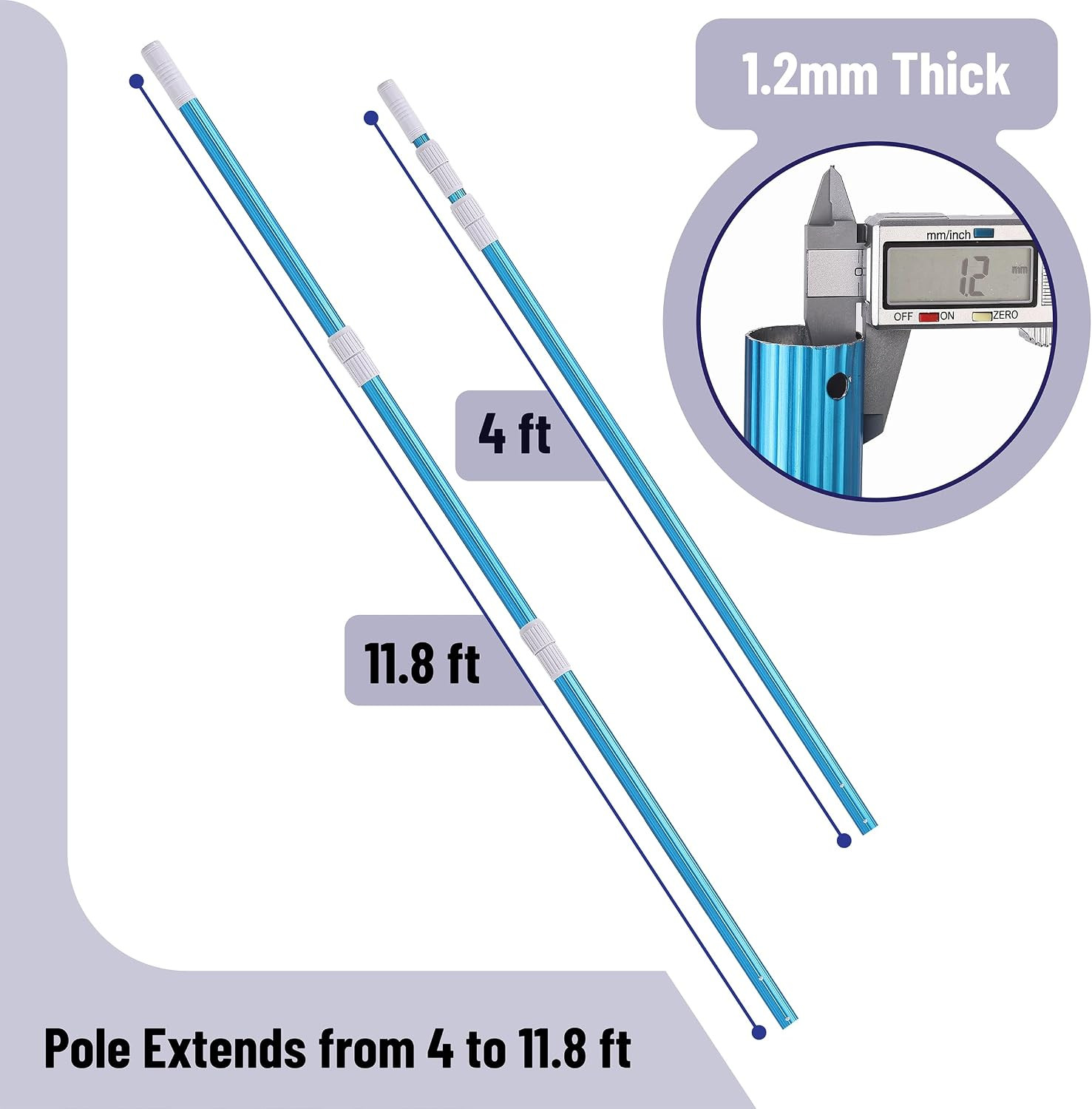 UNCO- Telescopic Pool Pole, 12 Ft, Adjustable 3Pc Expandable Cleaning Pole | Poo