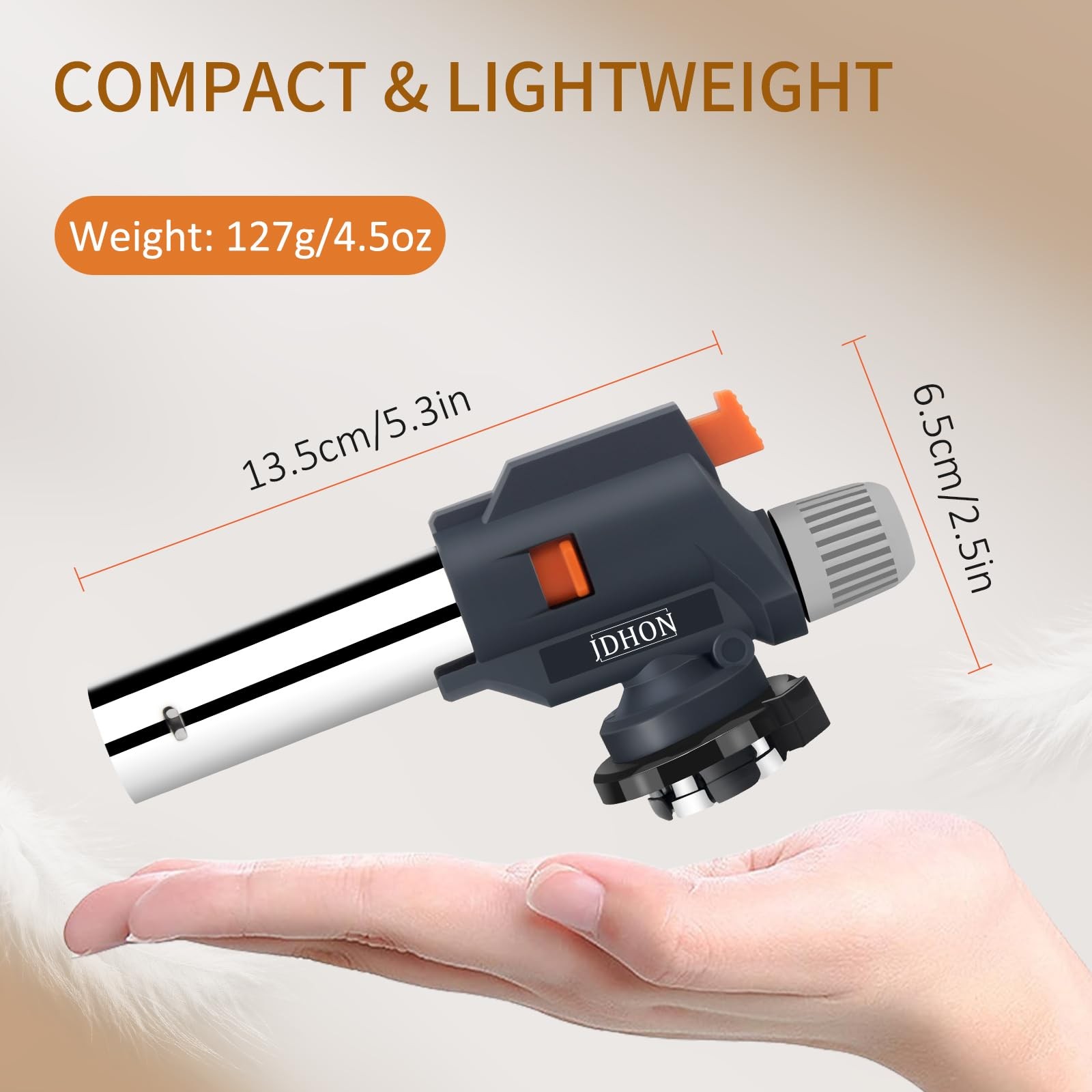 Butane Torch, JDHON Compact Kitchen Torch with Adjustable Compact, Gray
