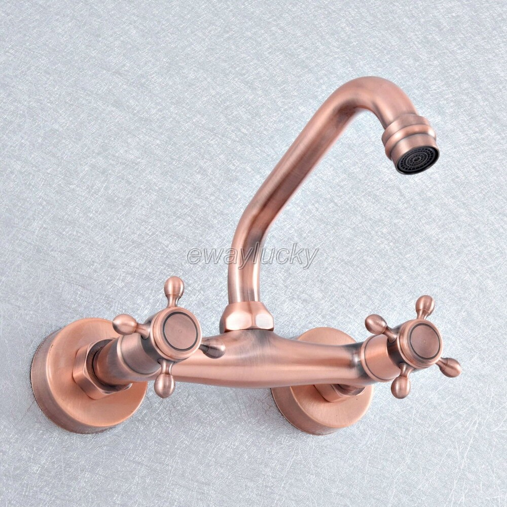 Antique Red Copper Swivel Spout Basin Sink Bathroom Mixer Tap Lavatory Faucet