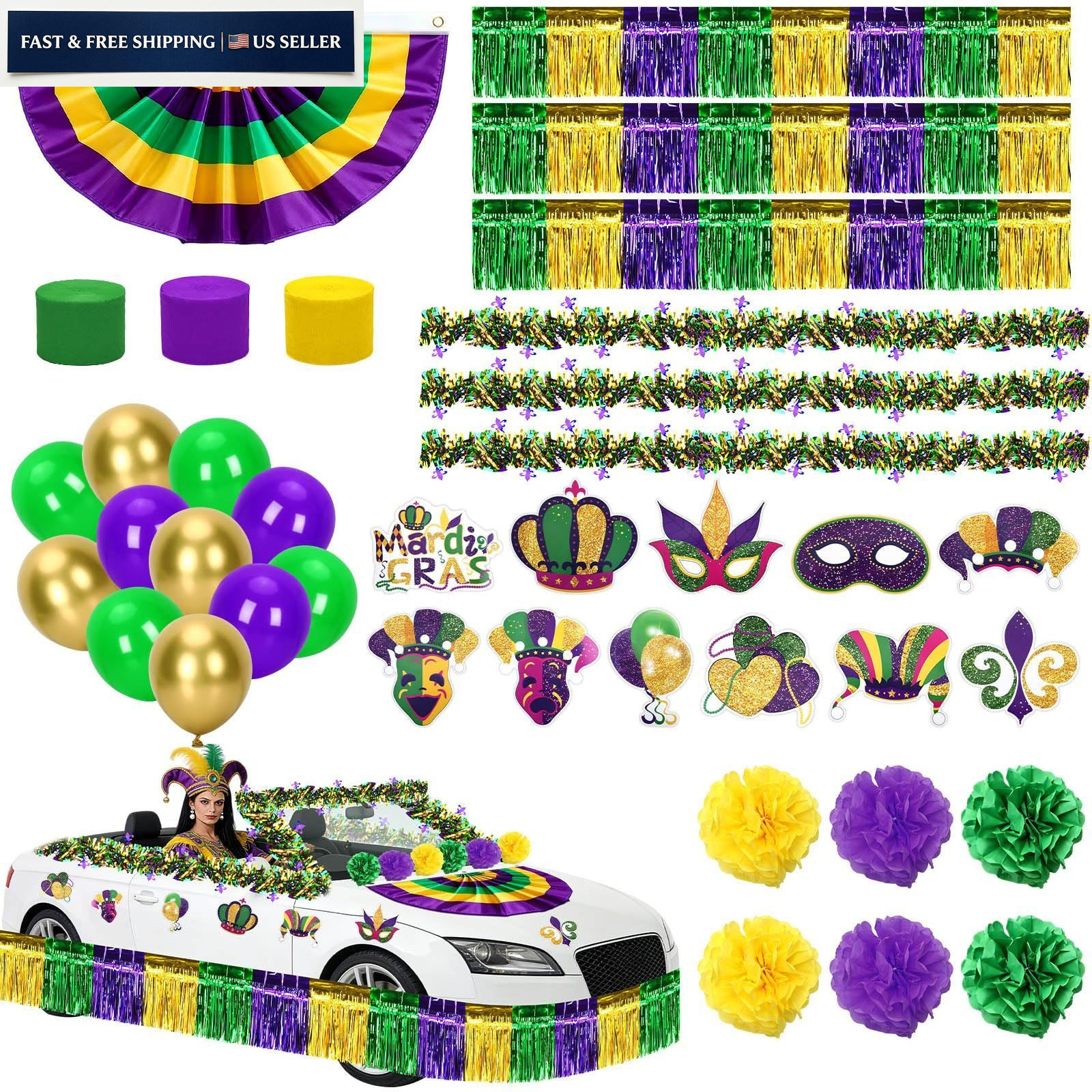 UPINS 57 Pcs Mardi Gras Float Decorations Kit for Parade, Purple