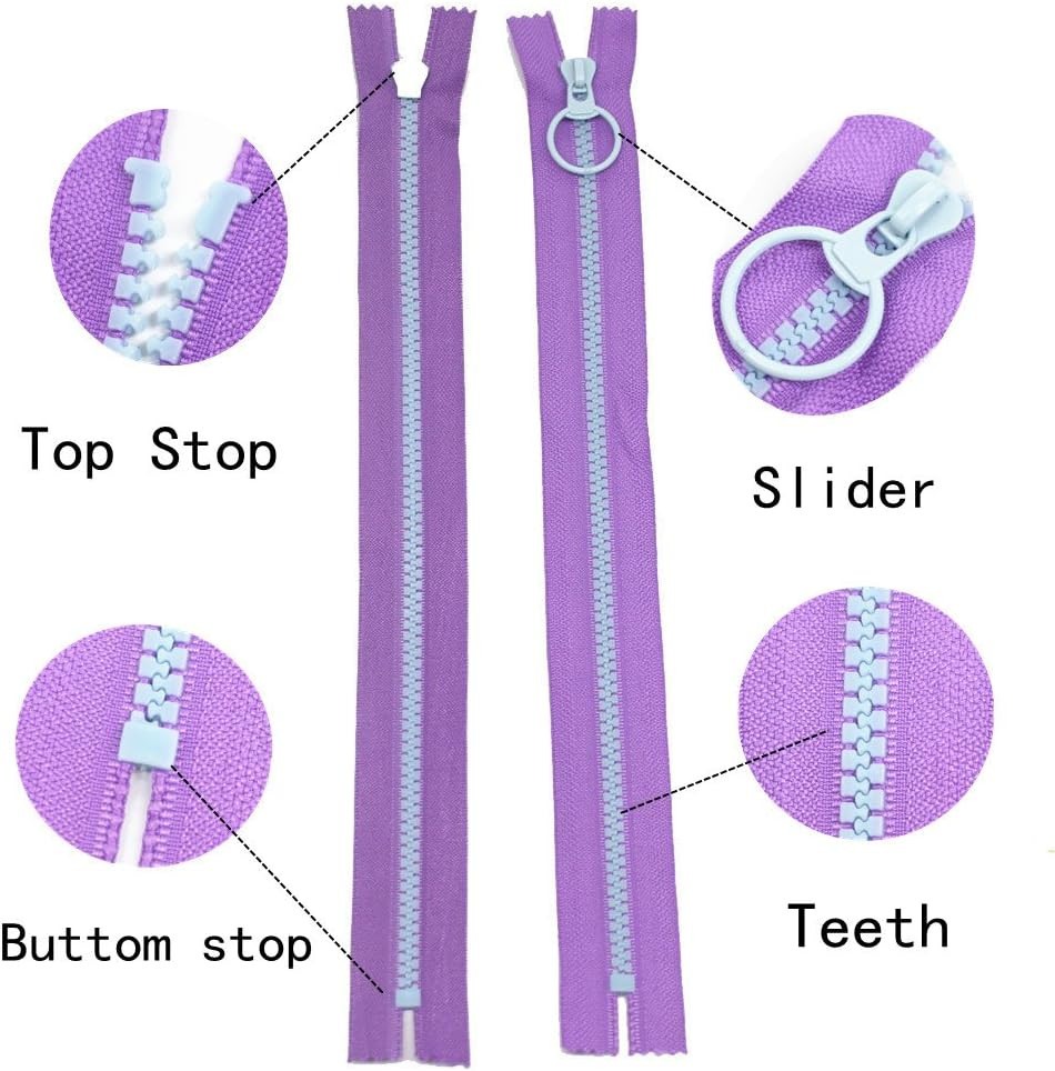 10PCS 8 Inch (20CM) #5 Plastic Zippers with Lifting Ring Pull Close End Resin Zi