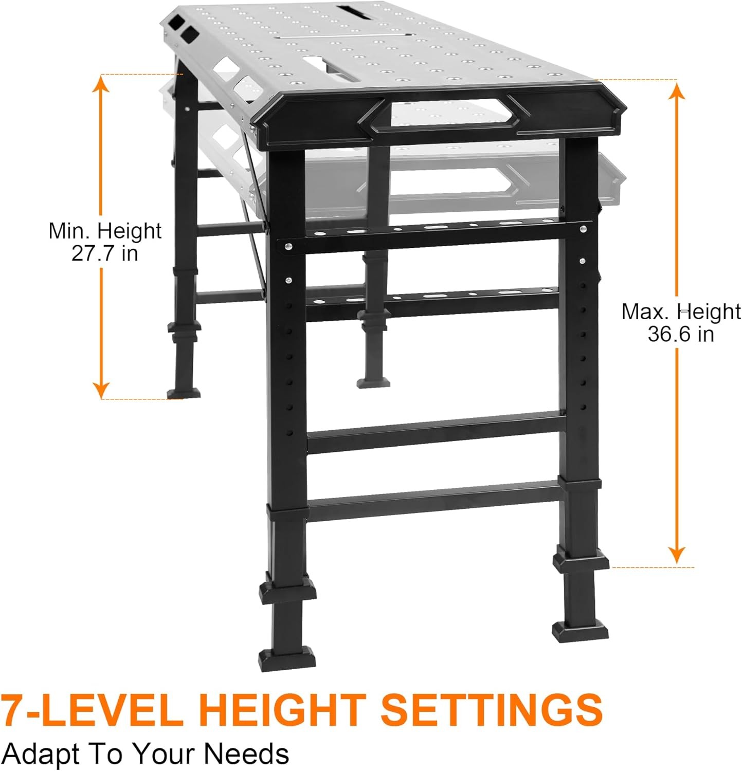 Folding Metal Welding Table 1000lb Load Adjustable Height