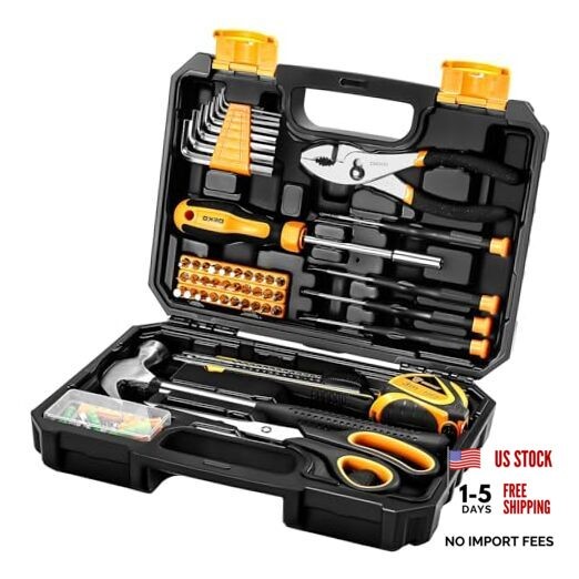 General Household Hand Tool Kit with Plastic Toolbox Storage Case, All 50PCS