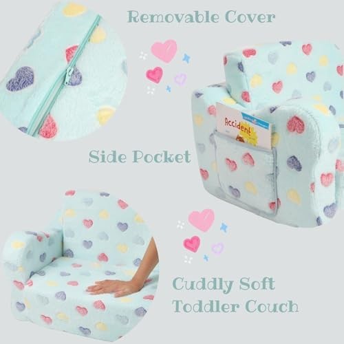 2-in-1 Toddler Couch & Lounger, Soft Foldable Sofa with Star Pillow, Colorful He