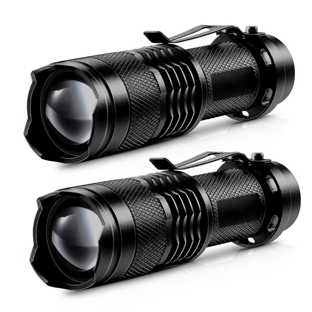 2x Mini LED Flashlight Work Light Clip Torch Penlight Zoomable Pocket Lamp